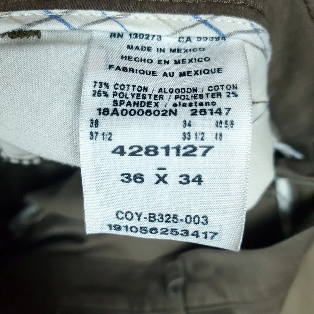 Lee Total Freedom Pants Mens 36x34 Brown Straight Fit Wrinkle Resistant Chinos